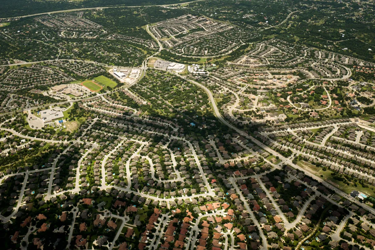 Aerial view of suburban community